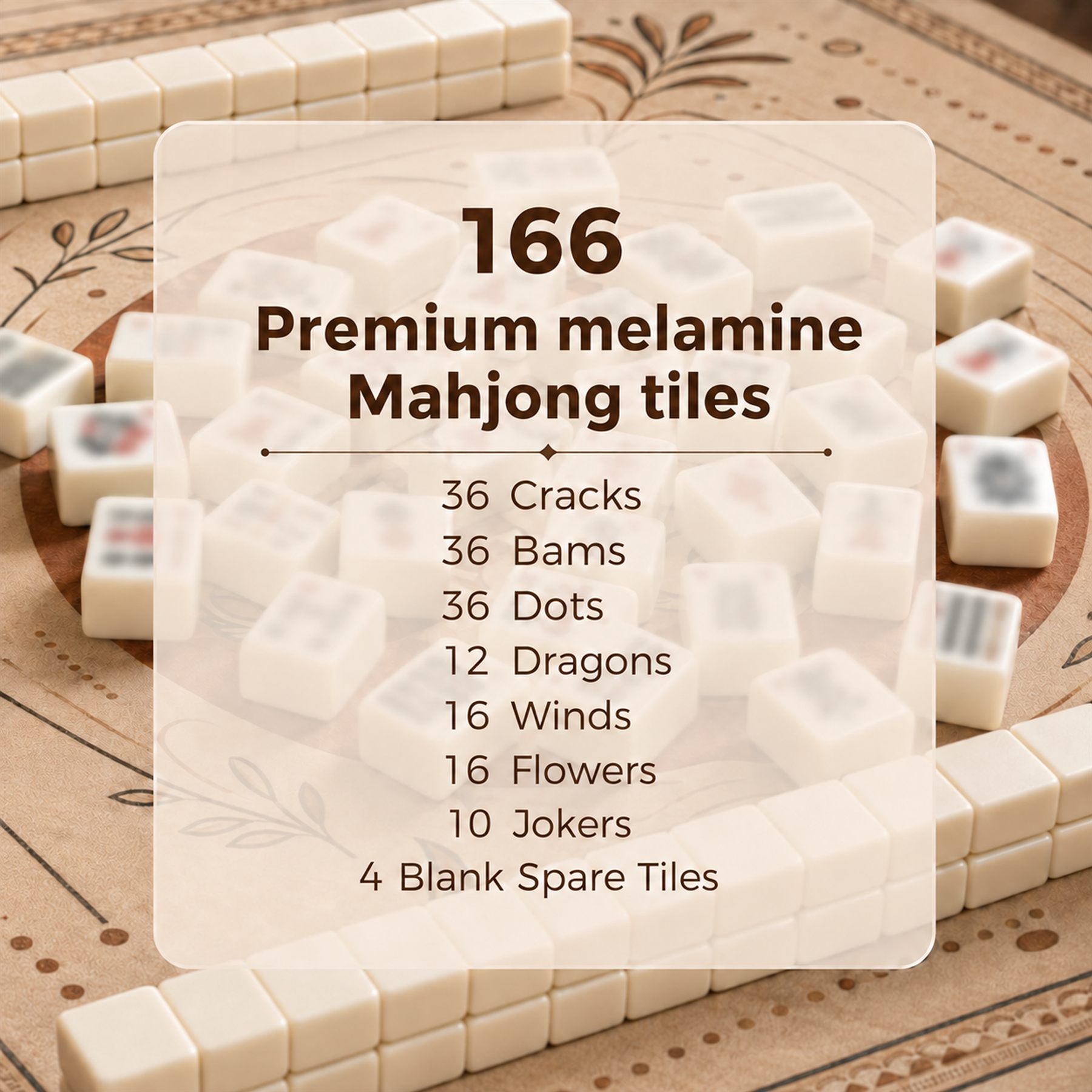 166 premium melamine Mahjong tiles breakdown for Portelle set
