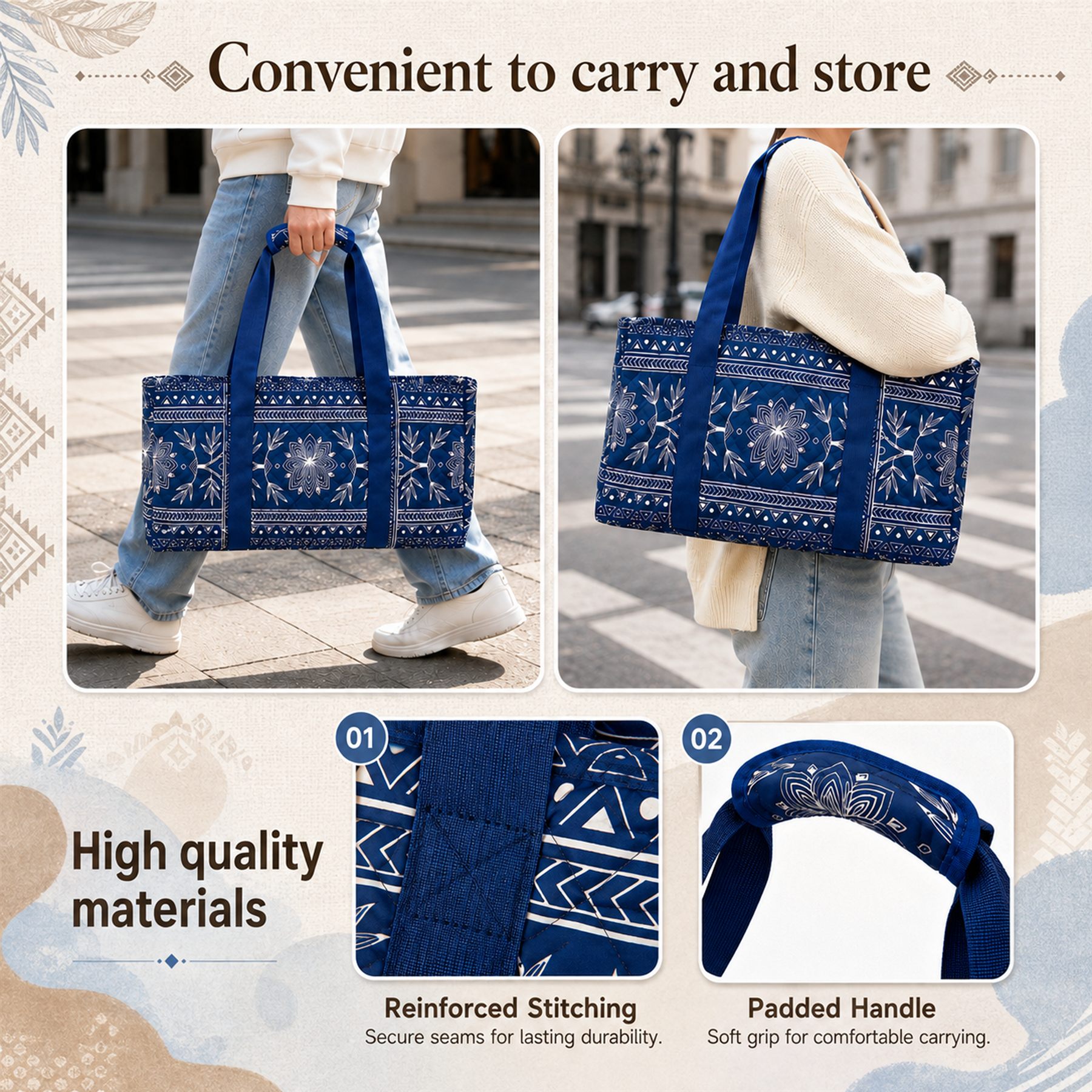 Portelle quilted Mahjong carrying bag with reinforced stitching and padded handle